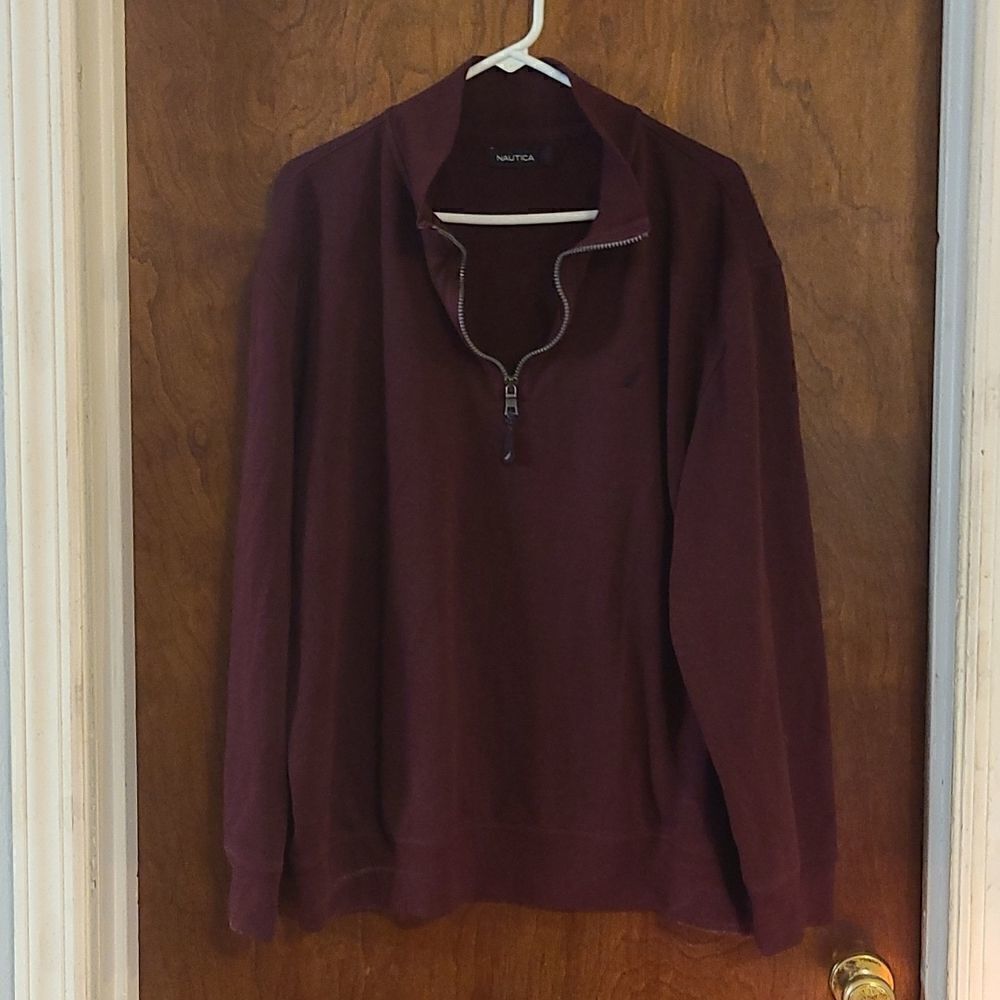 Nautica Men's XXL Burgandy Long Sleeved Sweatshirt With Front Zip at Neck.